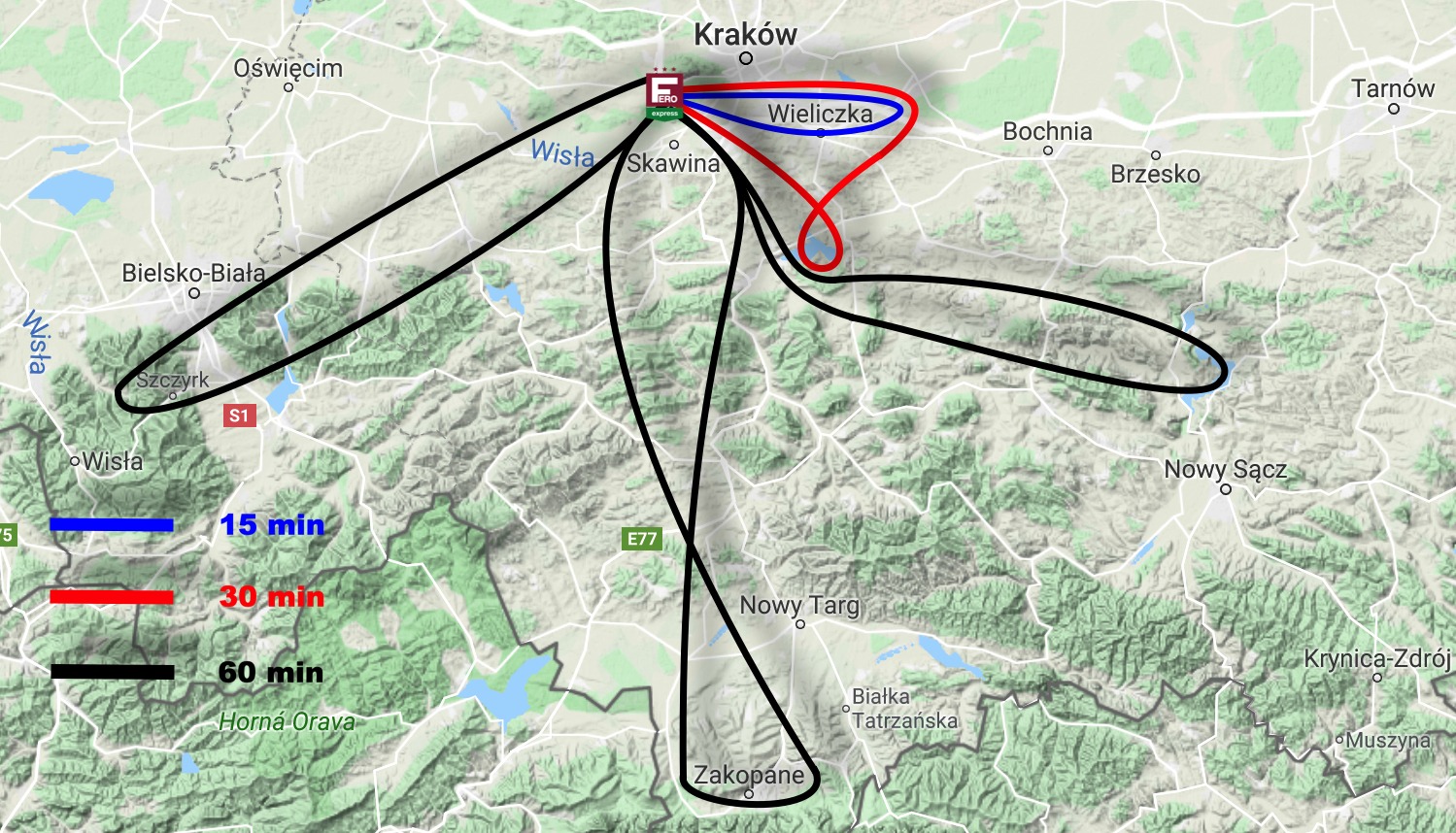 Helicopter flights Kraków - Routes by Helipoland