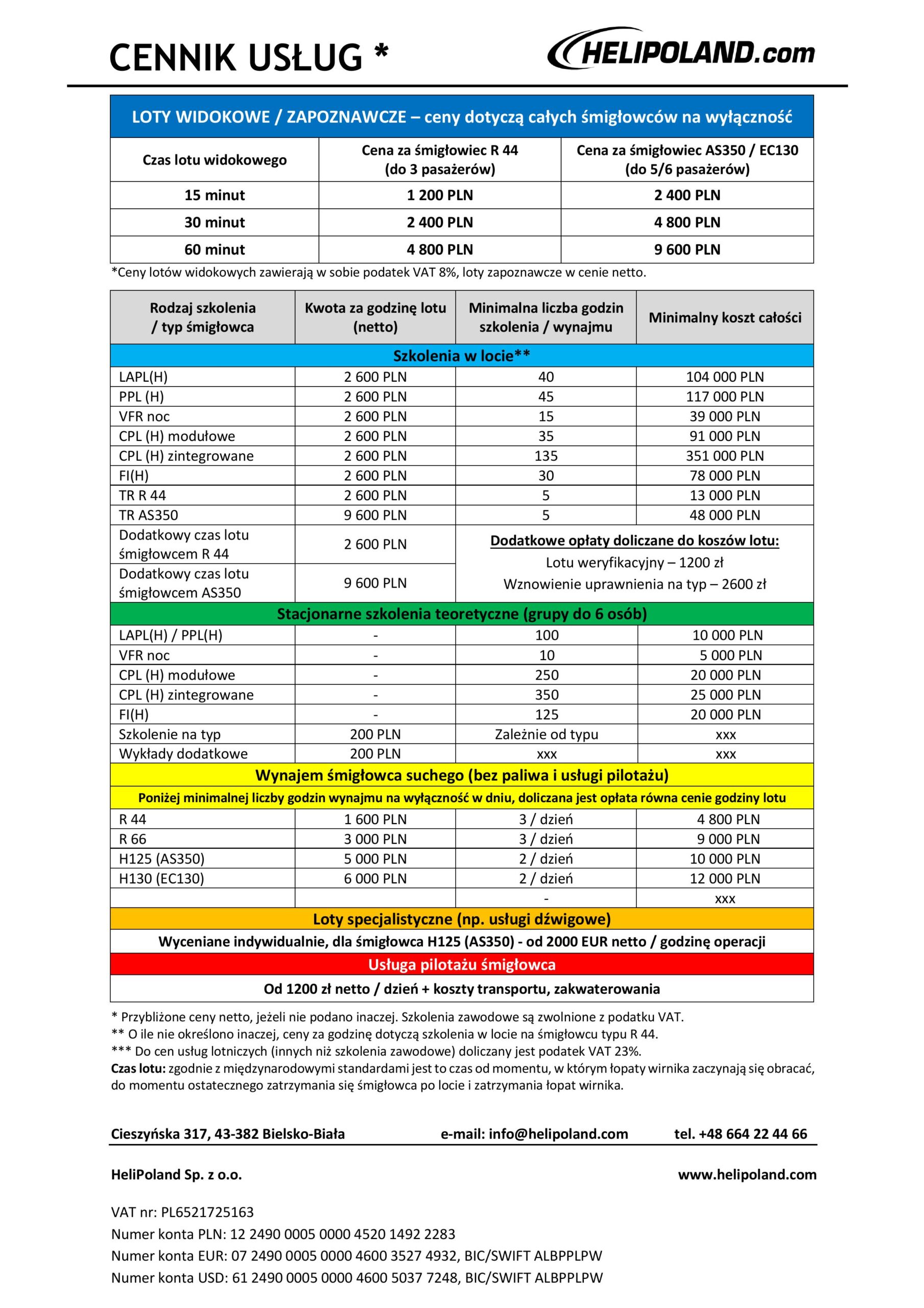 Cennik Helipoland loty śmigłowcowe